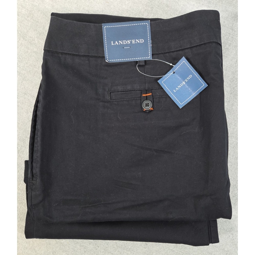 Lands End Weekend Chino Pants Womens 18 Flat Front Black‎ Preppy Travel Work NEW
